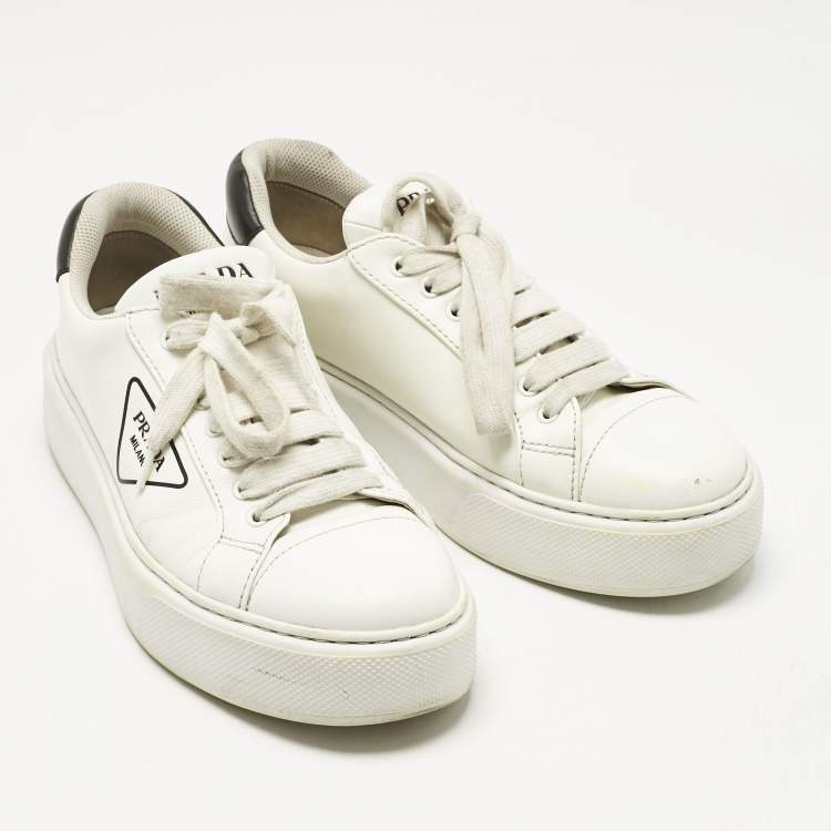 Pre Owned Prada White Leather Logo Lace Up  Sneakers Size 43.5