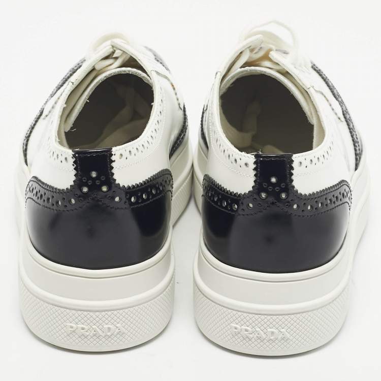 Pre Owned Prada Black/White Ombre Brogue Leather Lace Up Derby Sneakers Size 38