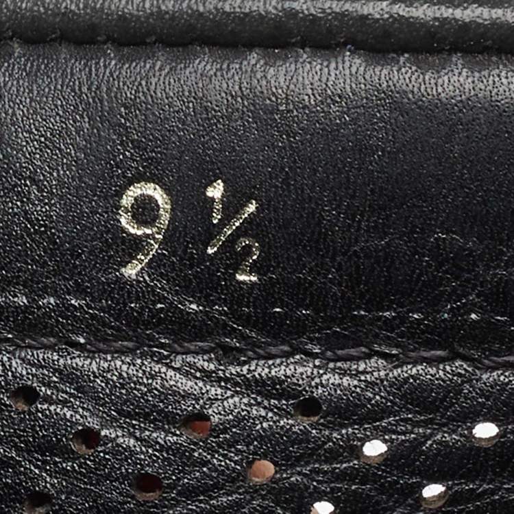 Pre Owned Prada Dark Grey Perforated Leather Slip On Loafers Size 43.5