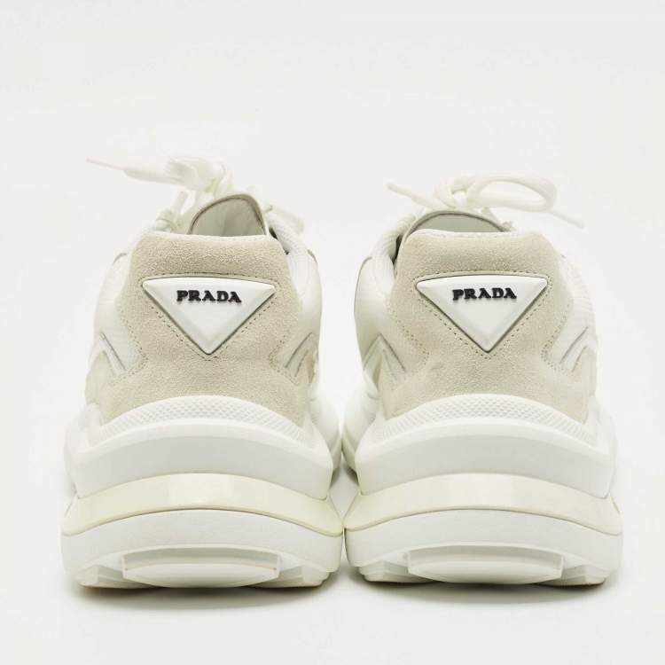 Pre Owned Prada White Fabric and Leather Systeme Lace Up Sneakers Size 41