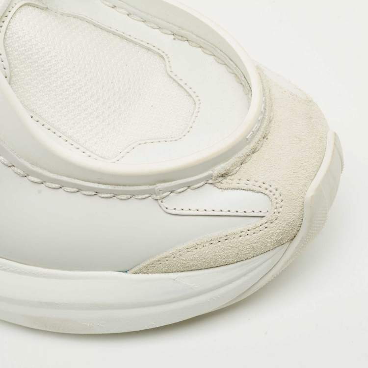 Pre Owned Prada White Fabric and Leather Systeme Lace Up Sneakers Size 41