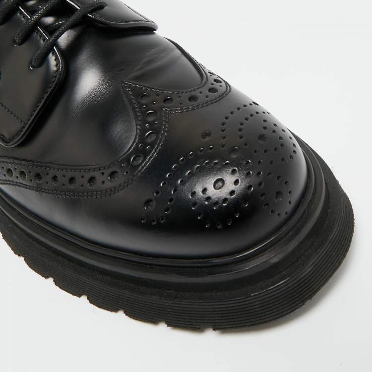 Pre Owned Prada Black Leather Brogues Lace Up Oxford Size 41