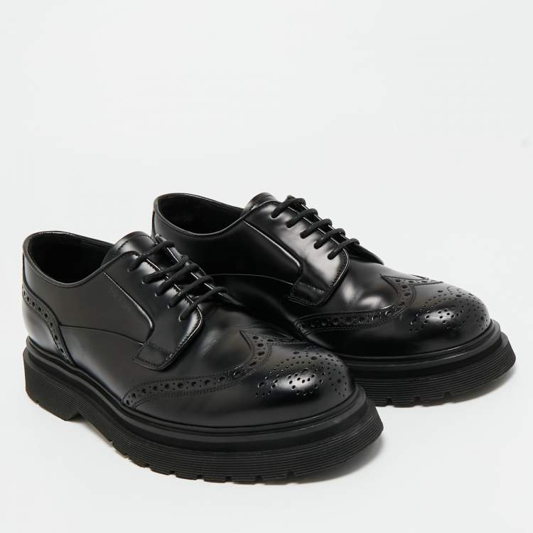 Pre Owned Prada Black Leather Brogues Lace Up Oxford Size 41