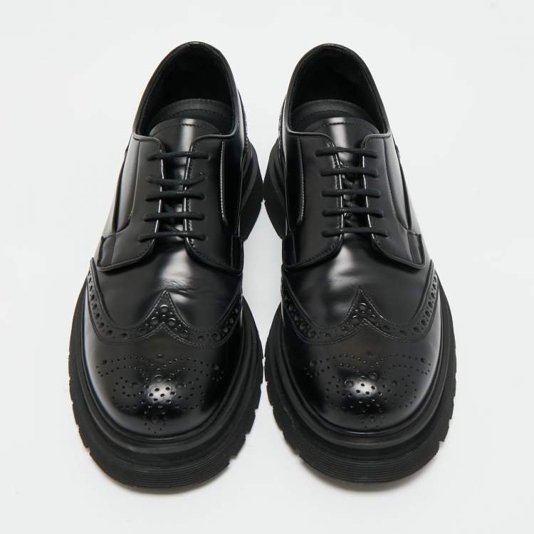 Pre Owned Prada Black Leather Brogues Lace Up Oxford Size 41