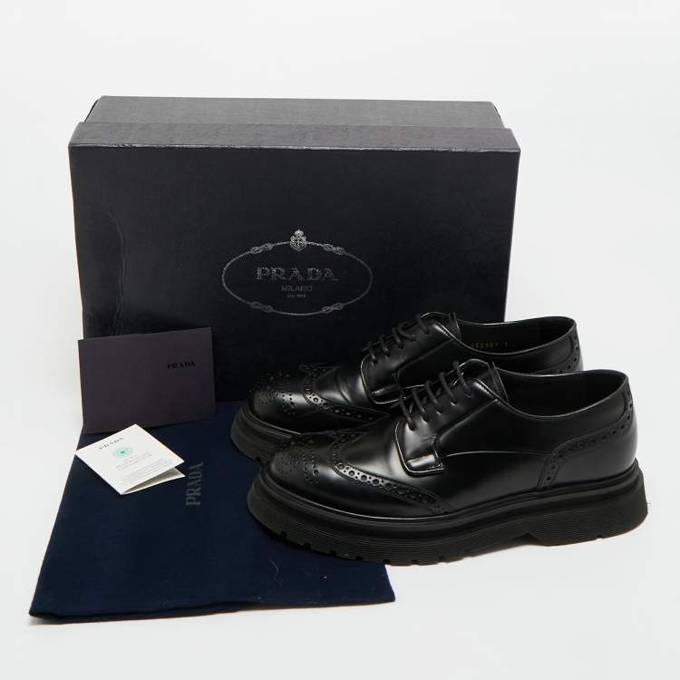 Pre Owned Prada Black Leather Brogues Lace Up Oxford Size 41