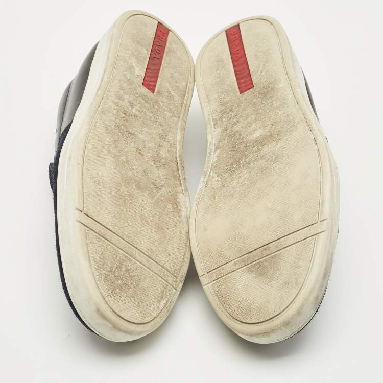 Pre Owned Prada Navy Blue Leather and Suede Slip On Sneakers Size 41.5