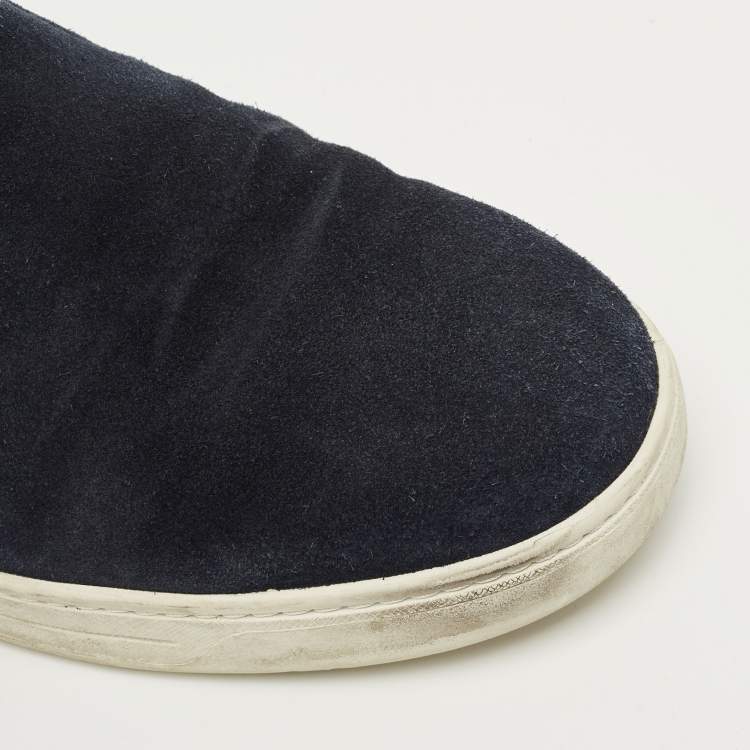 Pre Owned Prada Navy Blue Leather and Suede Slip On Sneakers Size 41.5