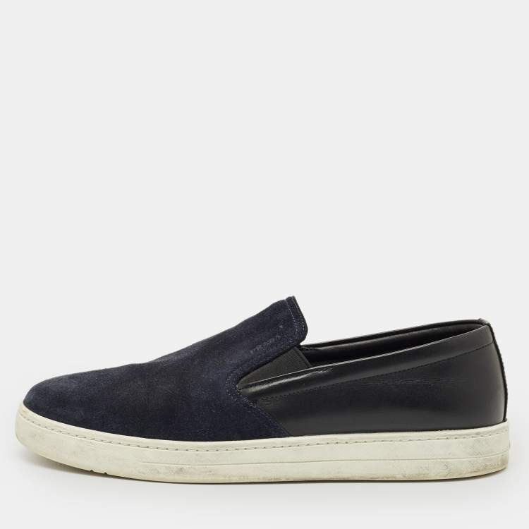 Pre Owned Prada Navy Blue Leather and Suede Slip On Sneakers Size 41.5