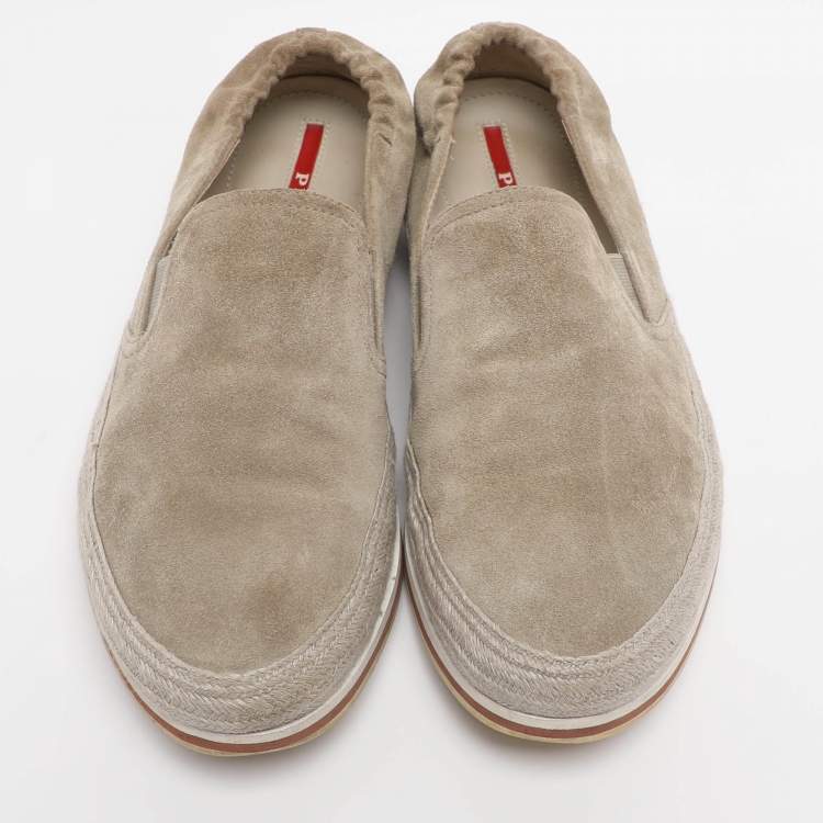 Pre Owned Prada Beige Suede Slip On Sneakers Size 42