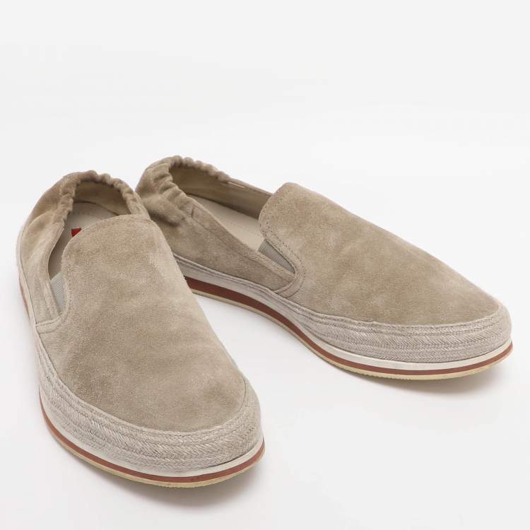 Pre Owned Prada Beige Suede Slip On Sneakers Size 42