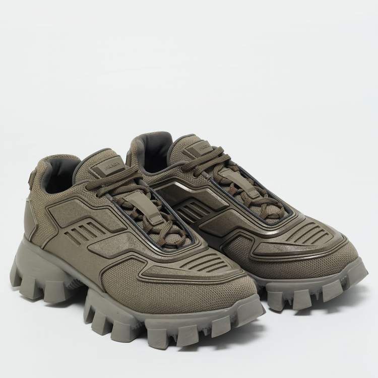 Pre Owned Prada Grey Knit Fabric and Rubber Cloudbust Thunder Sneakers Size 42.5