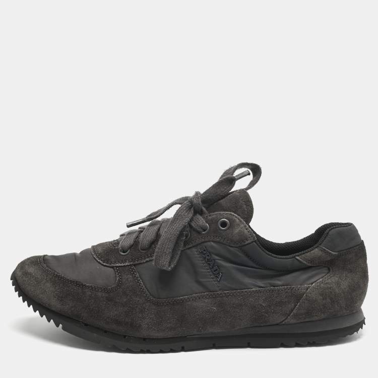 Pre Owned Prada Grey Nylon and Suede Match Racer Lace Up Sneakers Size 43