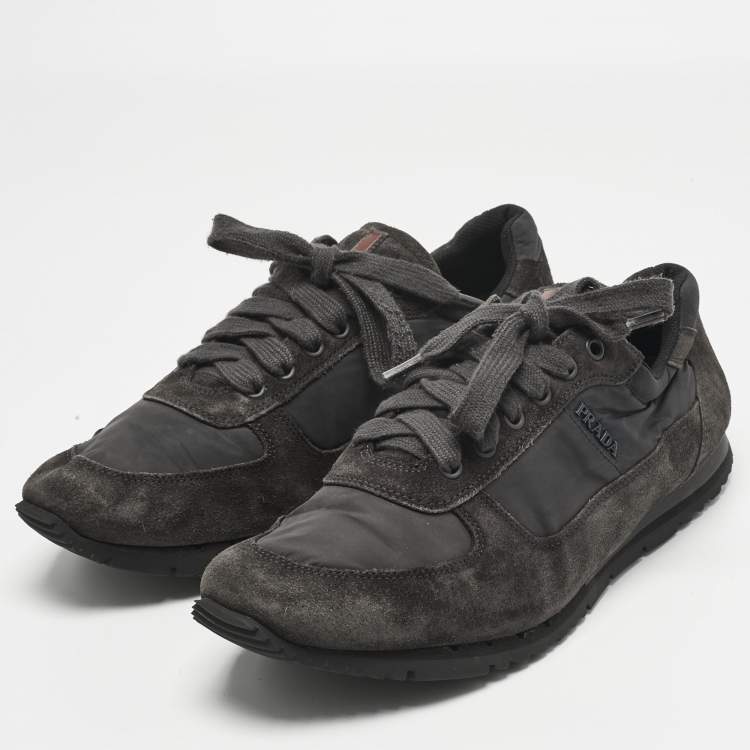Pre Owned Prada Grey Nylon and Suede Match Racer Lace Up Sneakers Size 43
