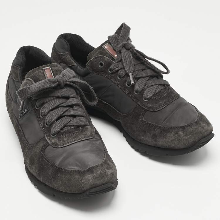 Pre Owned Prada Grey Nylon and Suede Match Racer Lace Up Sneakers Size 43