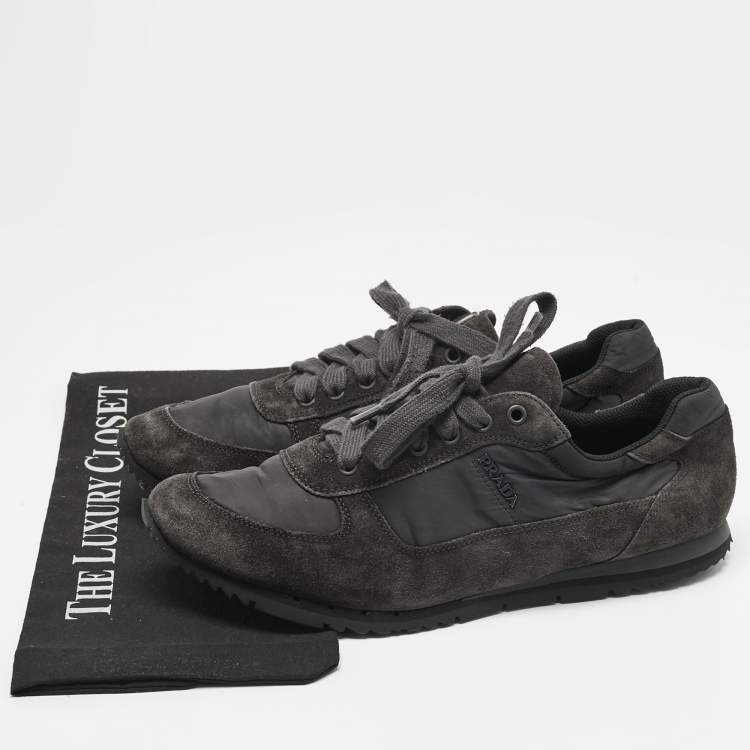 Pre Owned Prada Grey Nylon and Suede Match Racer Lace Up Sneakers Size 43