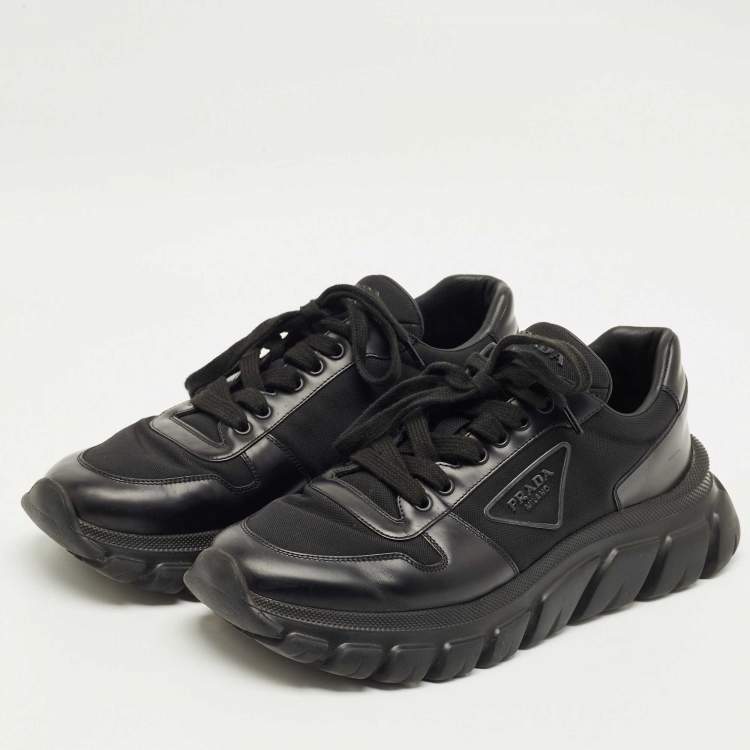 Pre Owned Prada Black Nylon and Leather Prax 01 Low Top Sneakers Size 42