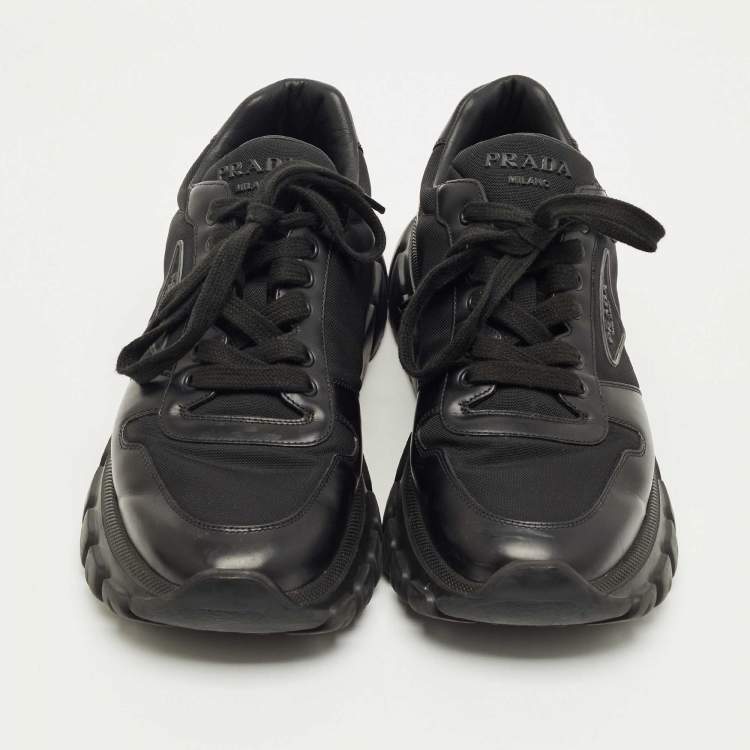 Pre Owned Prada Black Nylon and Leather Prax 01 Low Top Sneakers Size 42