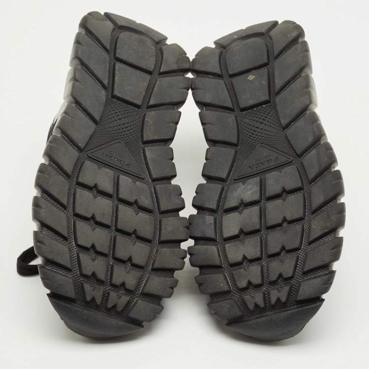 Pre Owned Prada Black Nylon and Leather Prax 01 Low Top Sneakers Size 42