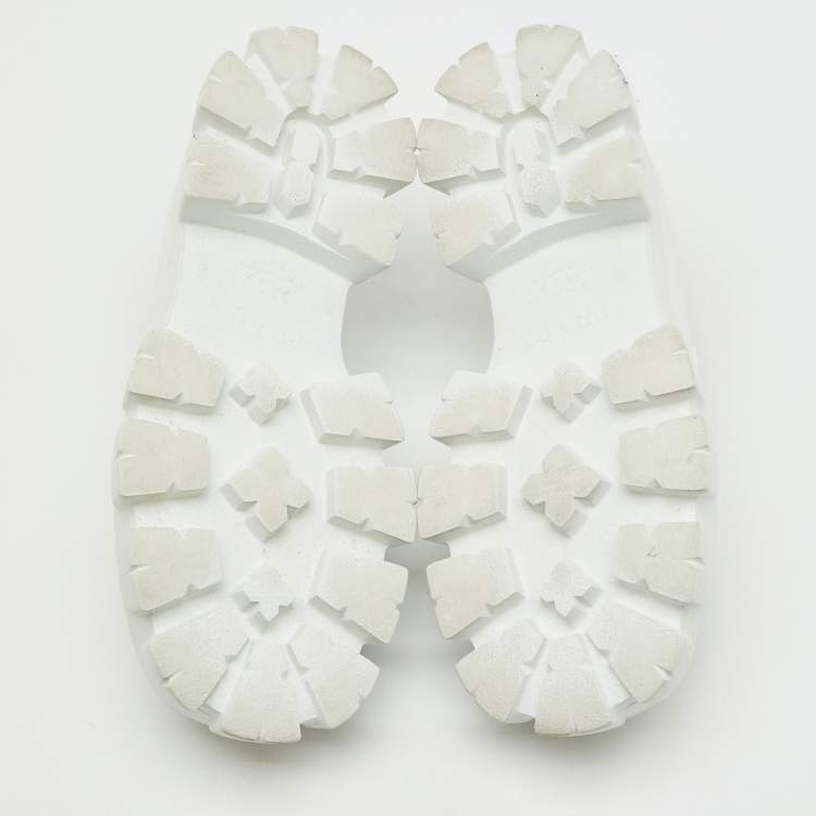 Pre Owned Prada White Brushed Leather Monolith Loafers Size 42.5