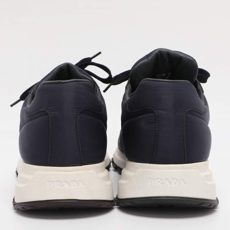 Pre Owned Prada Navy Blue Leather and Nylon Prax 01 Sneakers Size 43.5
