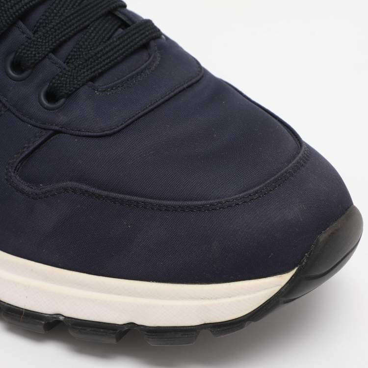 Pre Owned Prada Navy Blue Leather and Nylon Prax 01 Sneakers Size 43.5