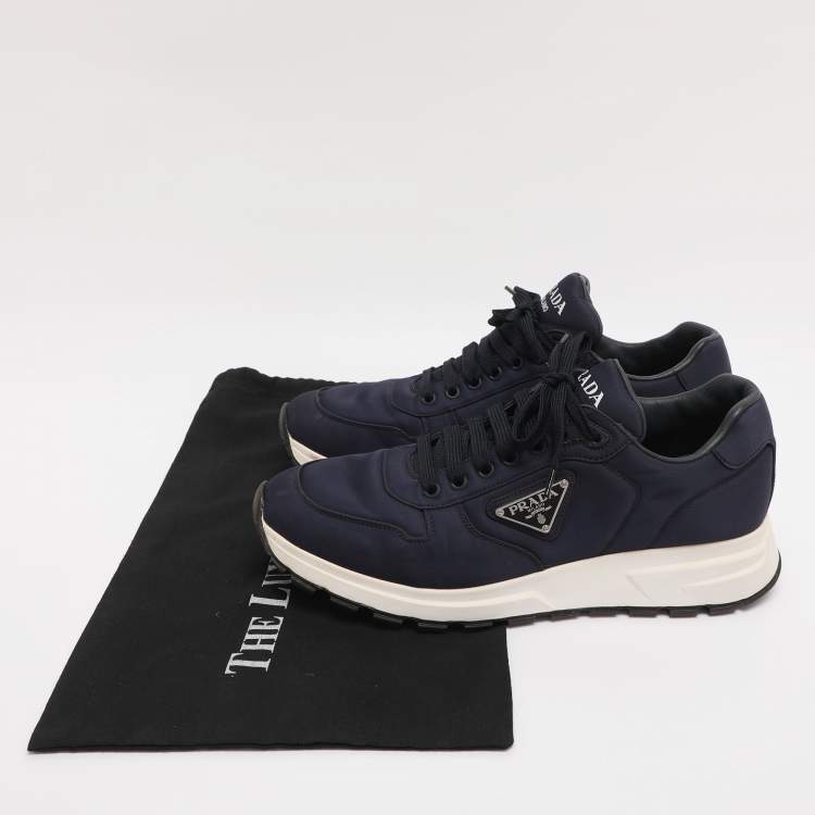 Pre Owned Prada Navy Blue Leather and Nylon Prax 01 Sneakers Size 43.5