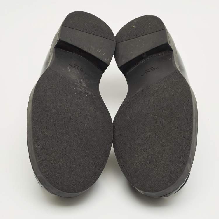 Pre Owned Prada Black Brushed Leather Slip On Platform Loafers Size 44.5