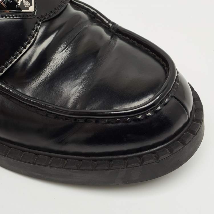 Pre Owned Prada Black Brushed Leather Slip On Platform Loafers Size 44.5