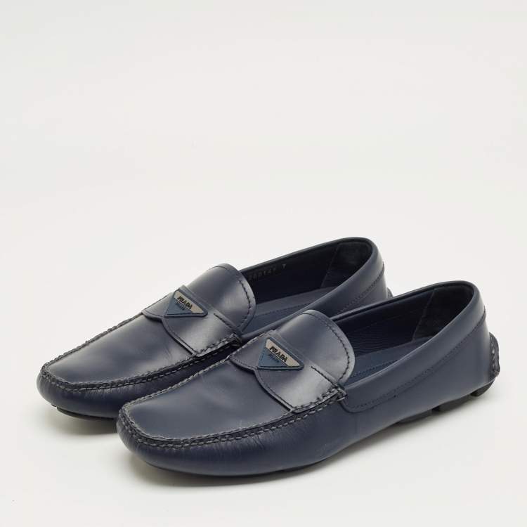 Pre Owned Prada Navy Blue Leather Driver Loafers Size 41