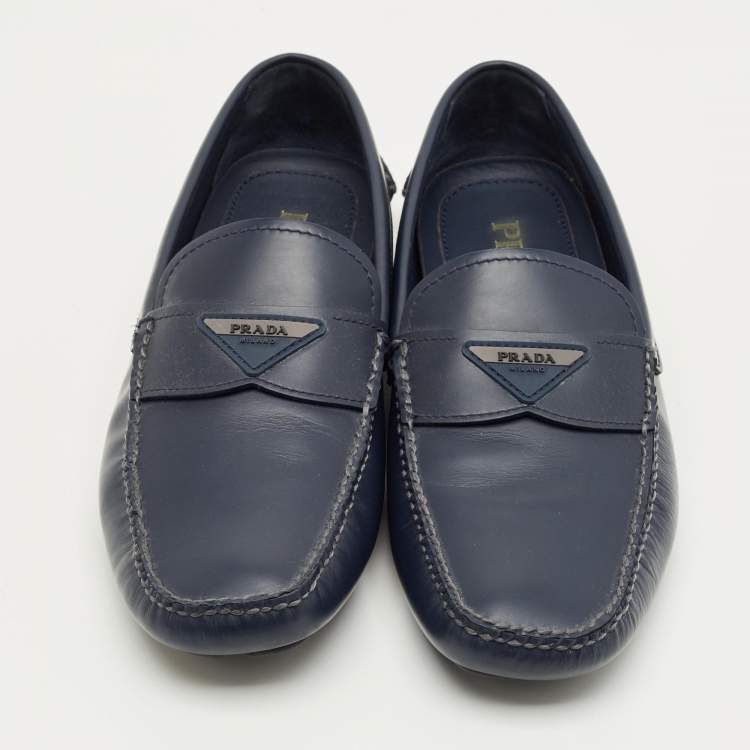 Pre Owned Prada Navy Blue Leather Driver Loafers Size 41