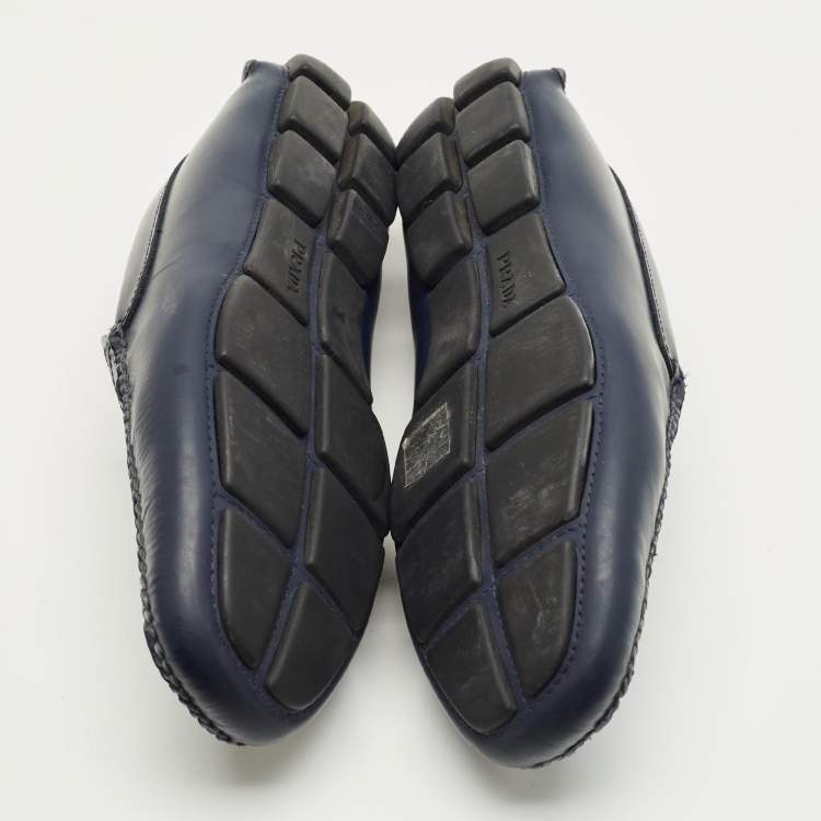 Pre Owned Prada Navy Blue Leather Driver Loafers Size 41