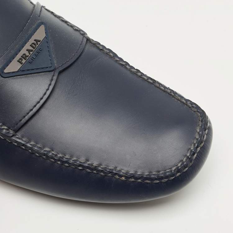 Pre Owned Prada Navy Blue Leather Driver Loafers Size 41