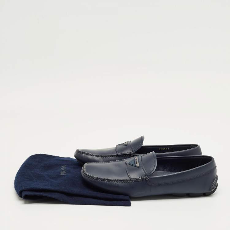 Pre Owned Prada Navy Blue Leather Driver Loafers Size 41