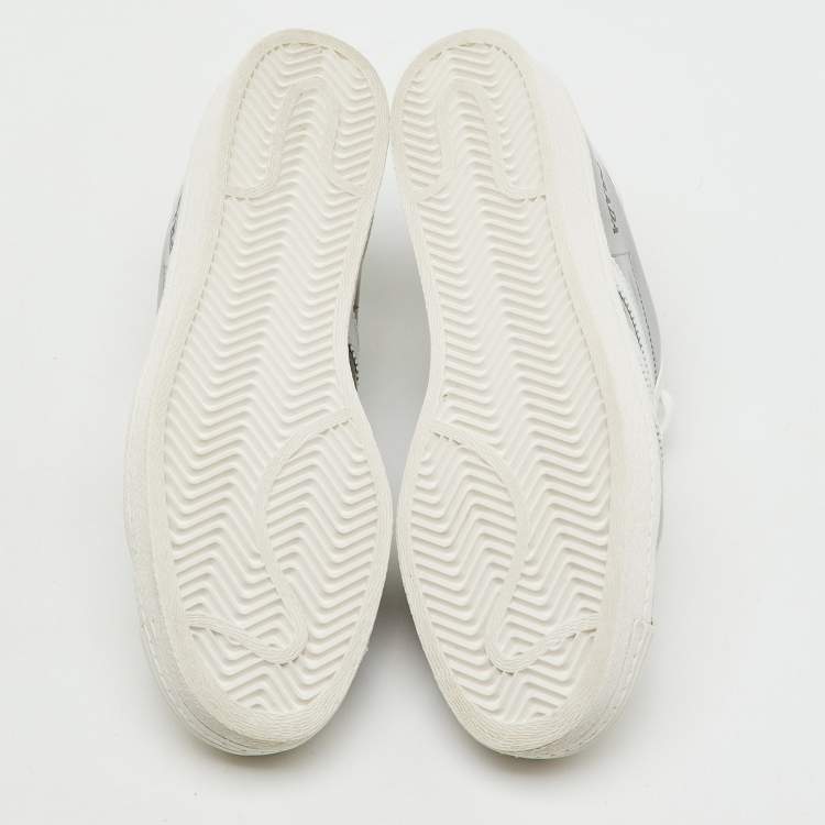 Pre Owned Prada x Adidas Silver/White Leather Superstar Low Top Sneakers Size 43 1/3