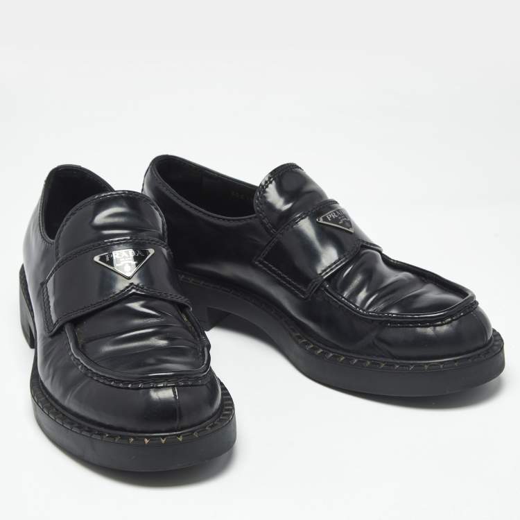 Pre Owned Prada Black Leather Monolith Platform Loafers Size 42