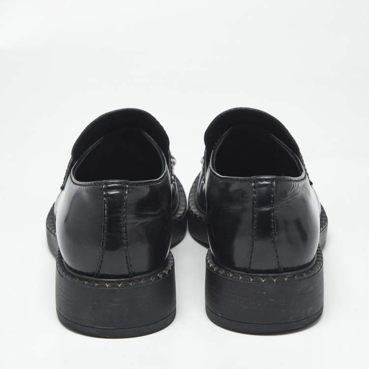 Pre Owned Prada Black Leather Monolith Platform Loafers Size 42