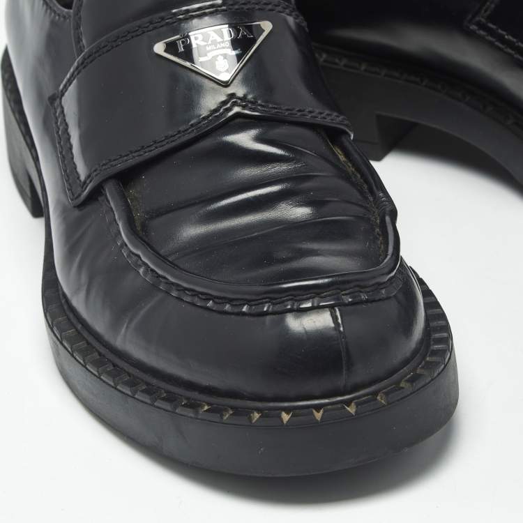 Pre Owned Prada Black Leather Monolith Platform Loafers Size 42