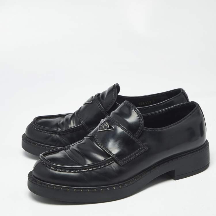 Pre Owned Prada Black Leather Monolith Platform Loafers Size 42