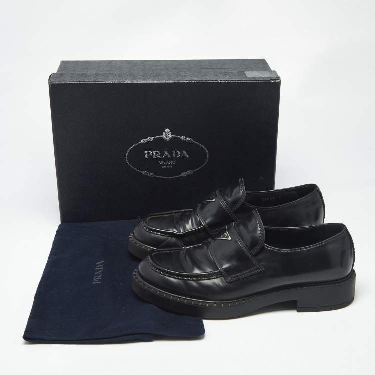 Pre Owned Prada Black Leather Monolith Platform Loafers Size 42