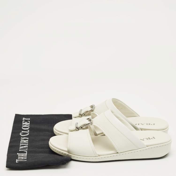 Pre Owned Prada White Saffiano Leather Desert Slide Sandals Size 41