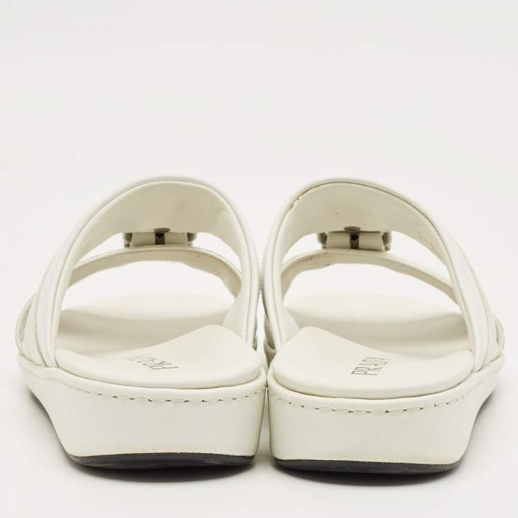 Pre Owned Prada White Saffiano Leather Desert Slide Sandals Size 41