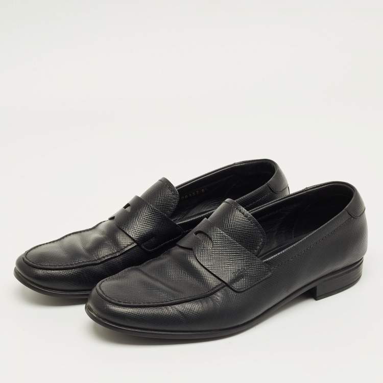 Pre Owned Prada Black Leather Penny Loafers Size 42.5