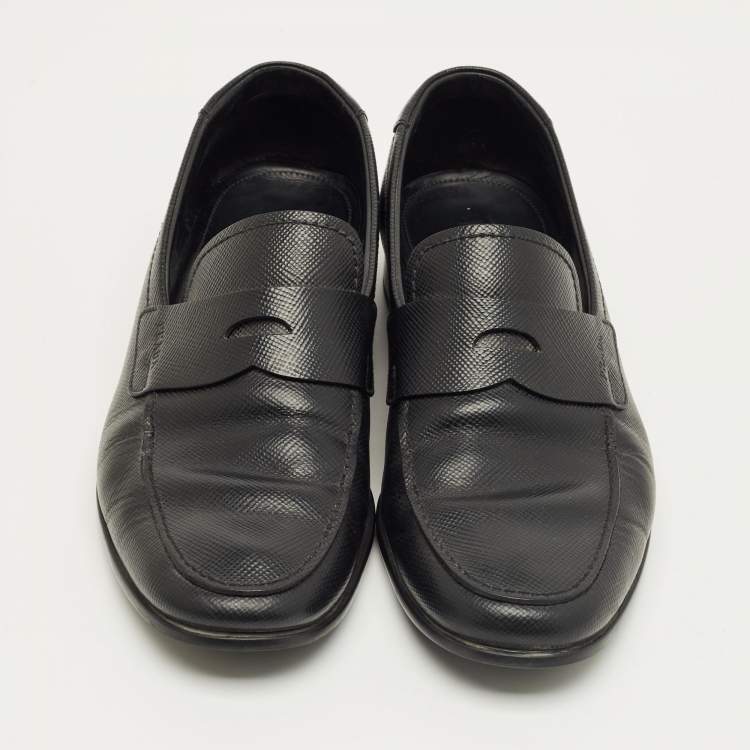 Pre Owned Prada Black Leather Penny Loafers Size 42.5