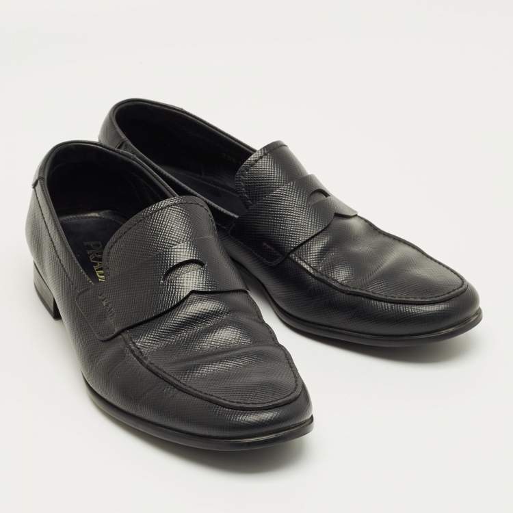 Pre Owned Prada Black Leather Penny Loafers Size 42.5