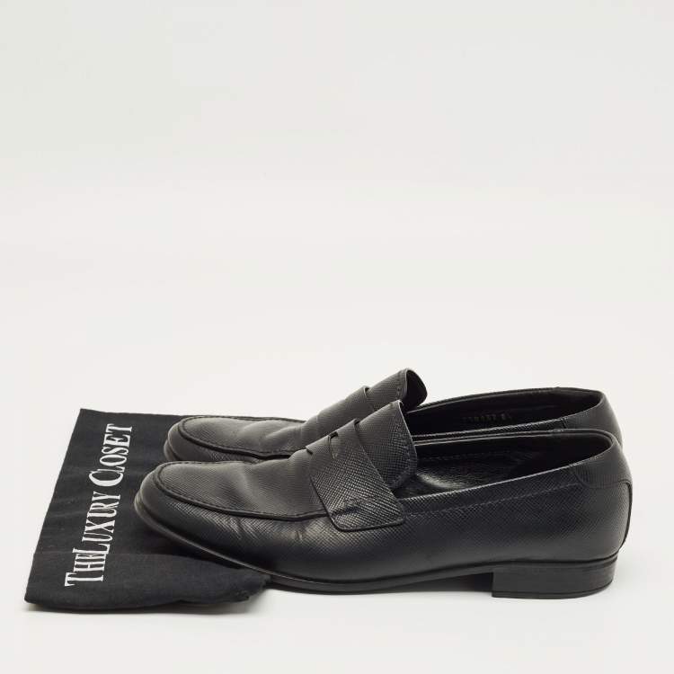 Pre Owned Prada Black Leather Penny Loafers Size 42.5