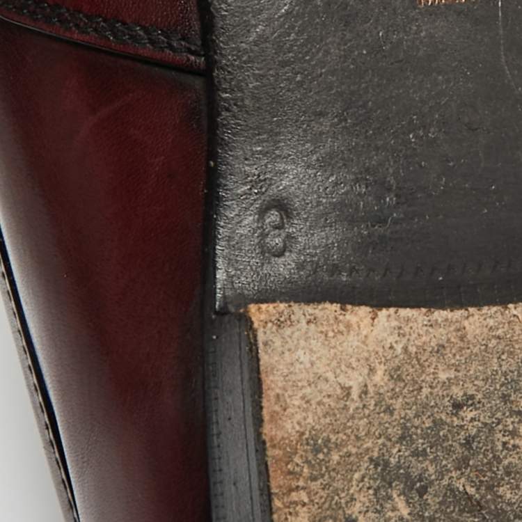 Pre Owned Prada Burgundy Leather Slip On Penny Loafers Size 42