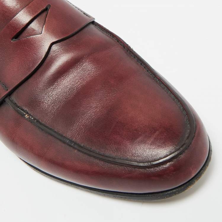 Pre Owned Prada Burgundy Leather Slip On Penny Loafers Size 42