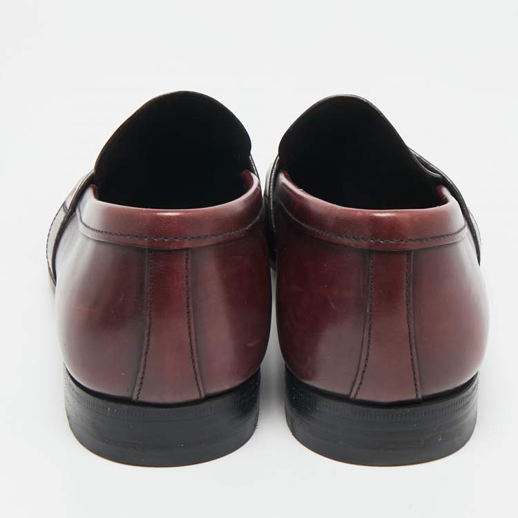 Pre Owned Prada Burgundy Leather Slip On Penny Loafers Size 42