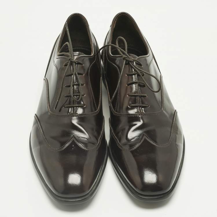 Pre Owned Prada Brown Patent Leather Lace Up Oxfords Size 43.5
