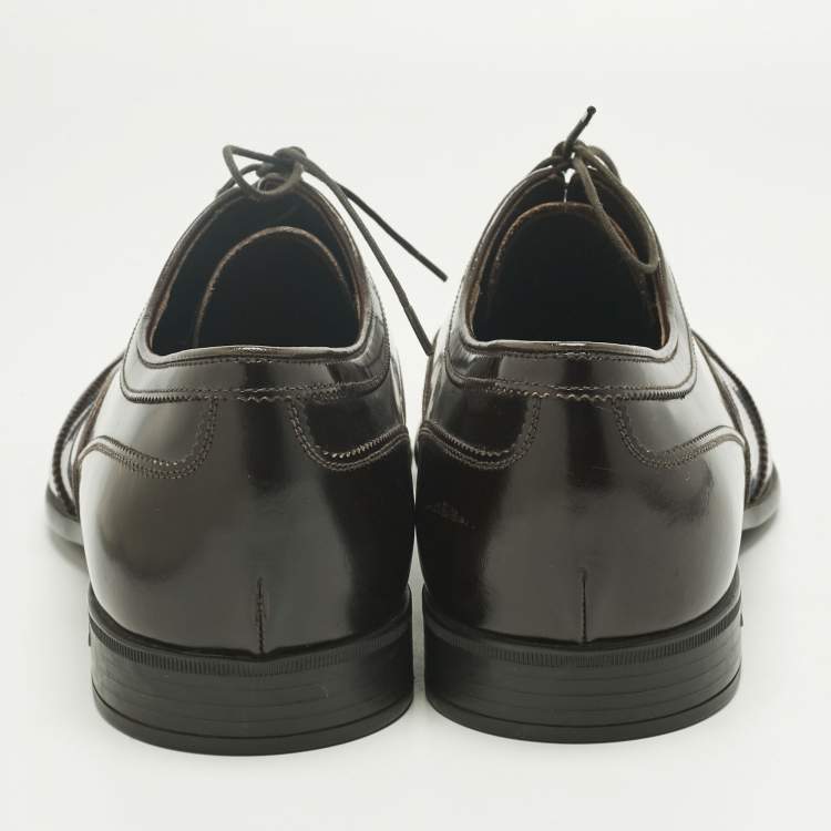 Pre Owned Prada Brown Patent Leather Lace Up Oxfords Size 43.5